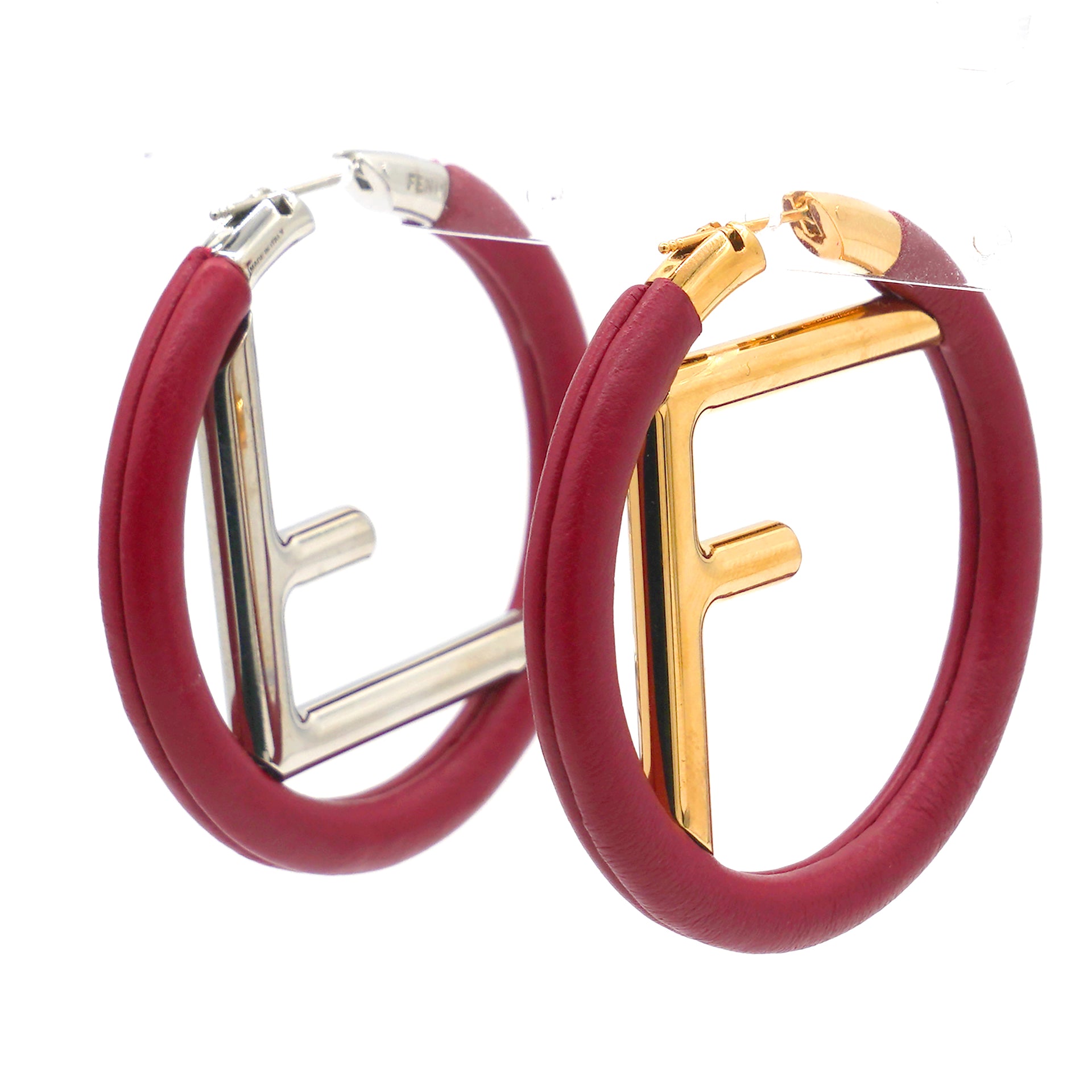 Leather Logo "F" Two Tone Hoop Earrings