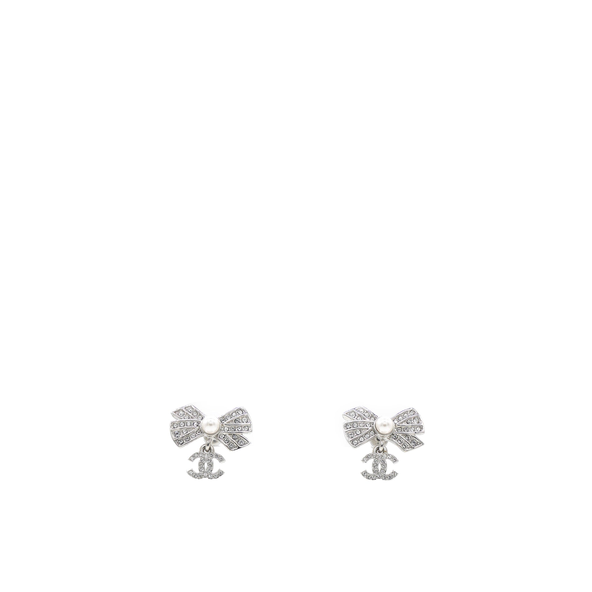 Silver Ribbon Row CC Crystal Piercing Earrings