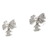 Silver Ribbon Row CC Crystal Piercing Earrings