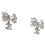 Silver Ribbon Row CC Crystal Piercing Earrings
