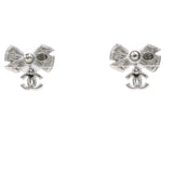 Silver Ribbon Row CC Crystal Piercing Earrings