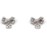 Silver Ribbon Row CC Crystal Piercing Earrings