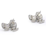 Silver Ribbon Row CC Crystal Piercing Earrings
