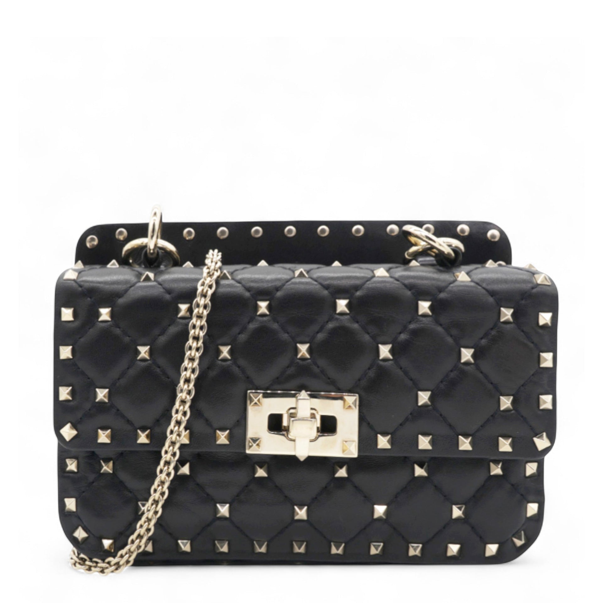 Valentino Garavani  Lambskin Small Rockstud Spike Shoulder Bag Black