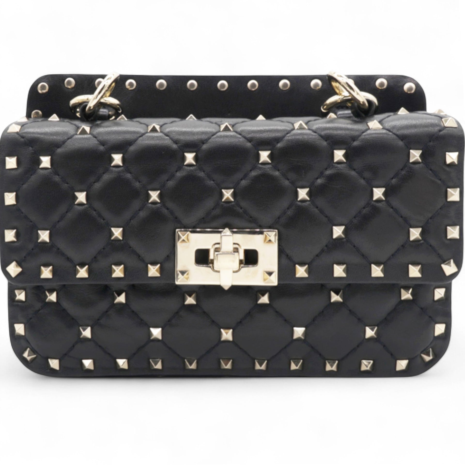 Valentino Garavani  Lambskin Small Rockstud Spike Shoulder Bag Black