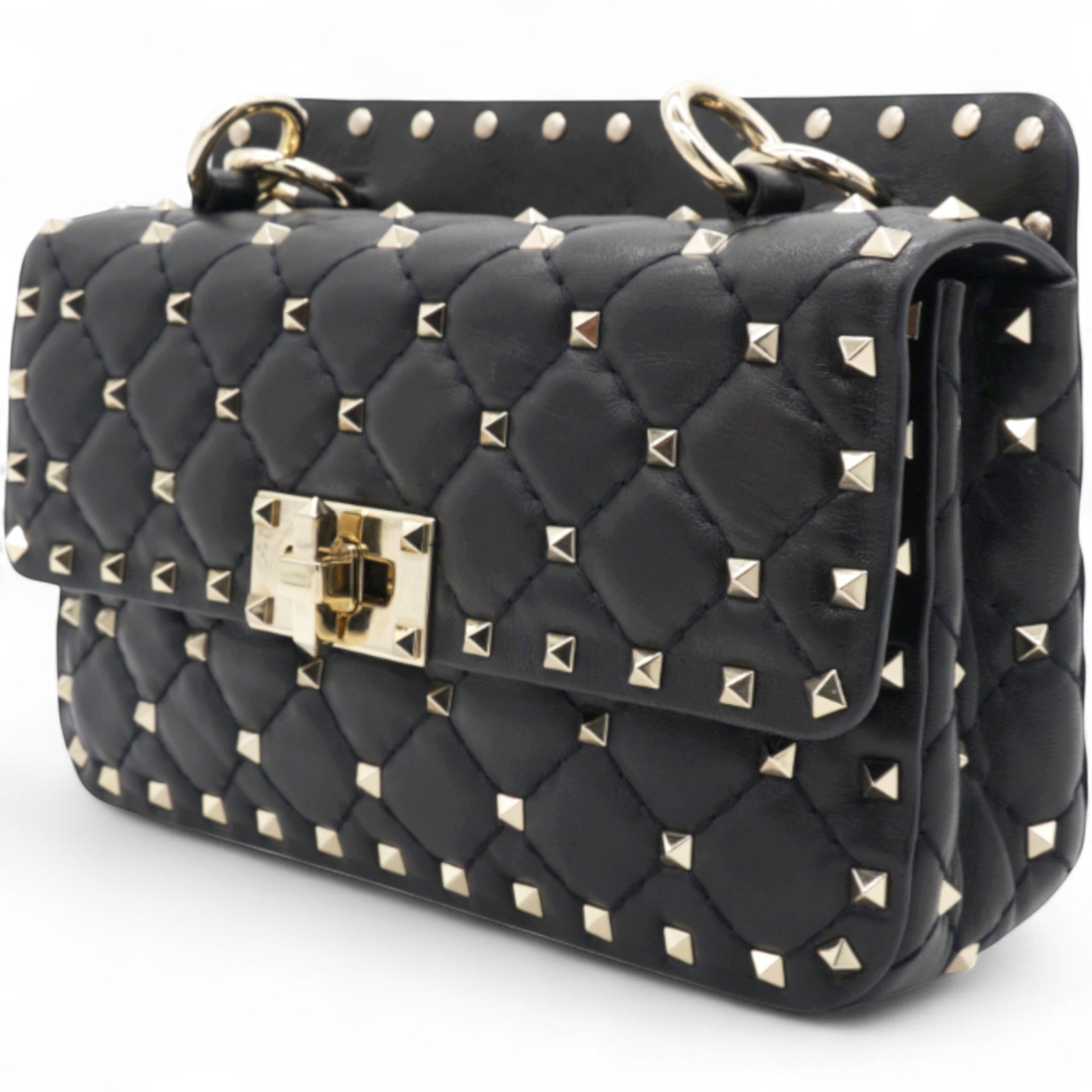 Valentino Garavani  Lambskin Small Rockstud Spike Shoulder Bag Black