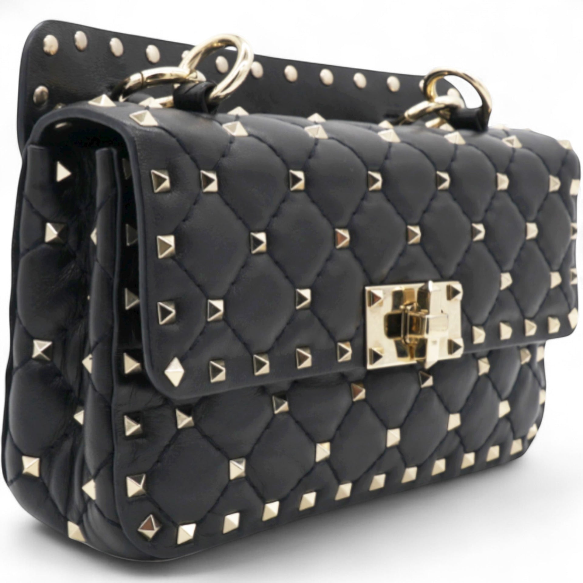 Valentino Garavani  Lambskin Small Rockstud Spike Shoulder Bag Black
