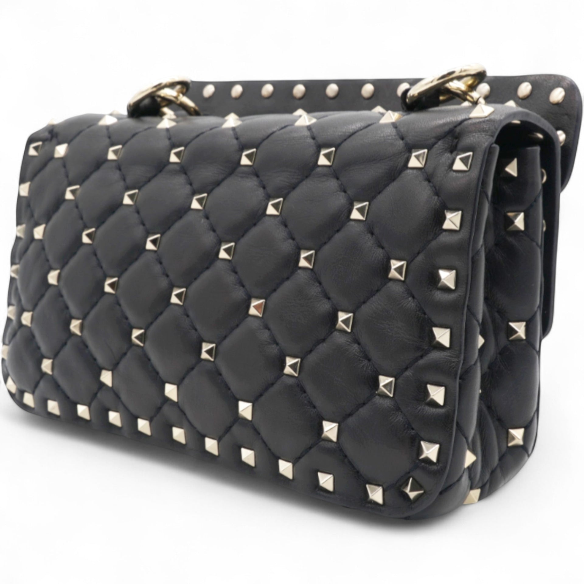 Valentino Garavani  Lambskin Small Rockstud Spike Shoulder Bag Black