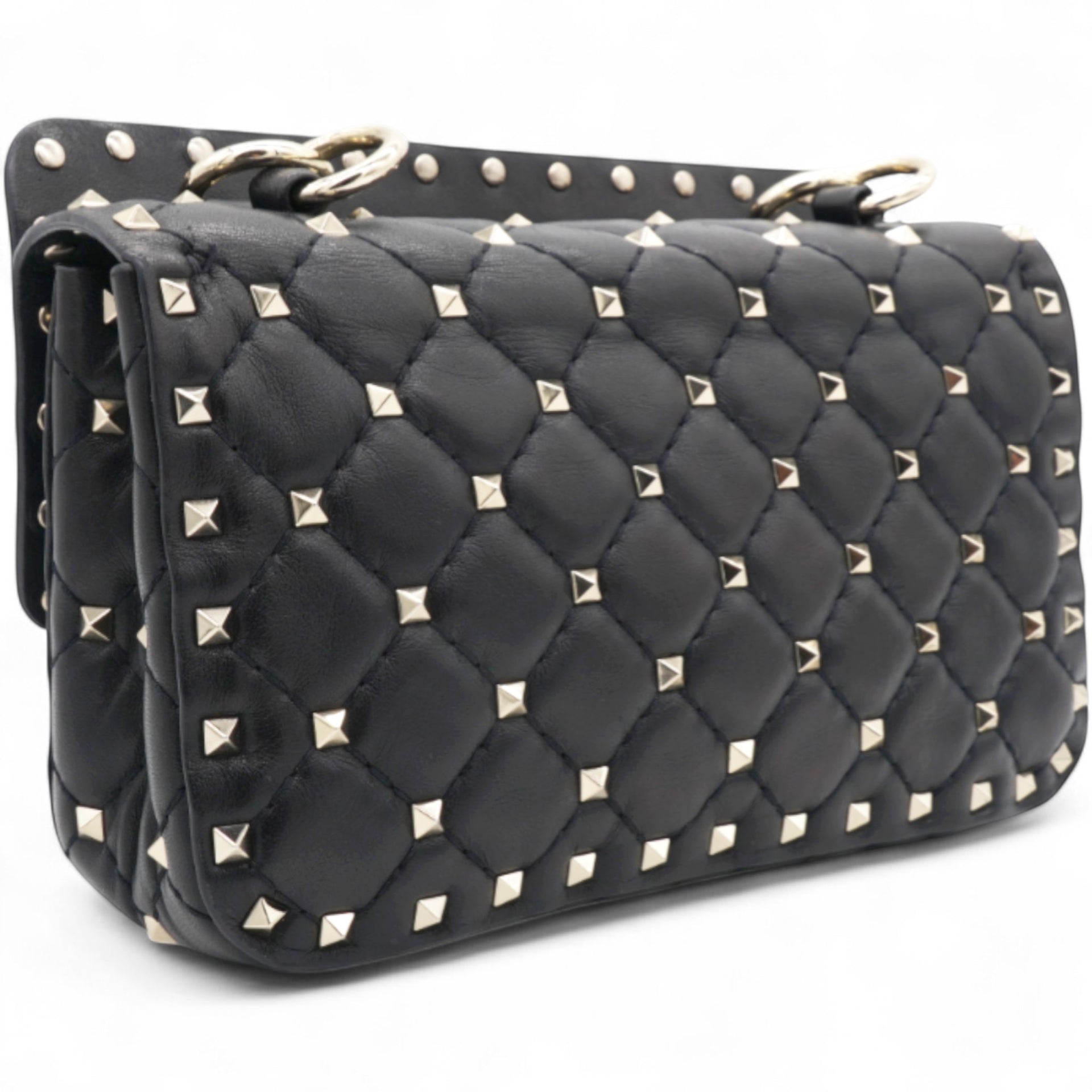 Valentino Garavani  Lambskin Small Rockstud Spike Shoulder Bag Black