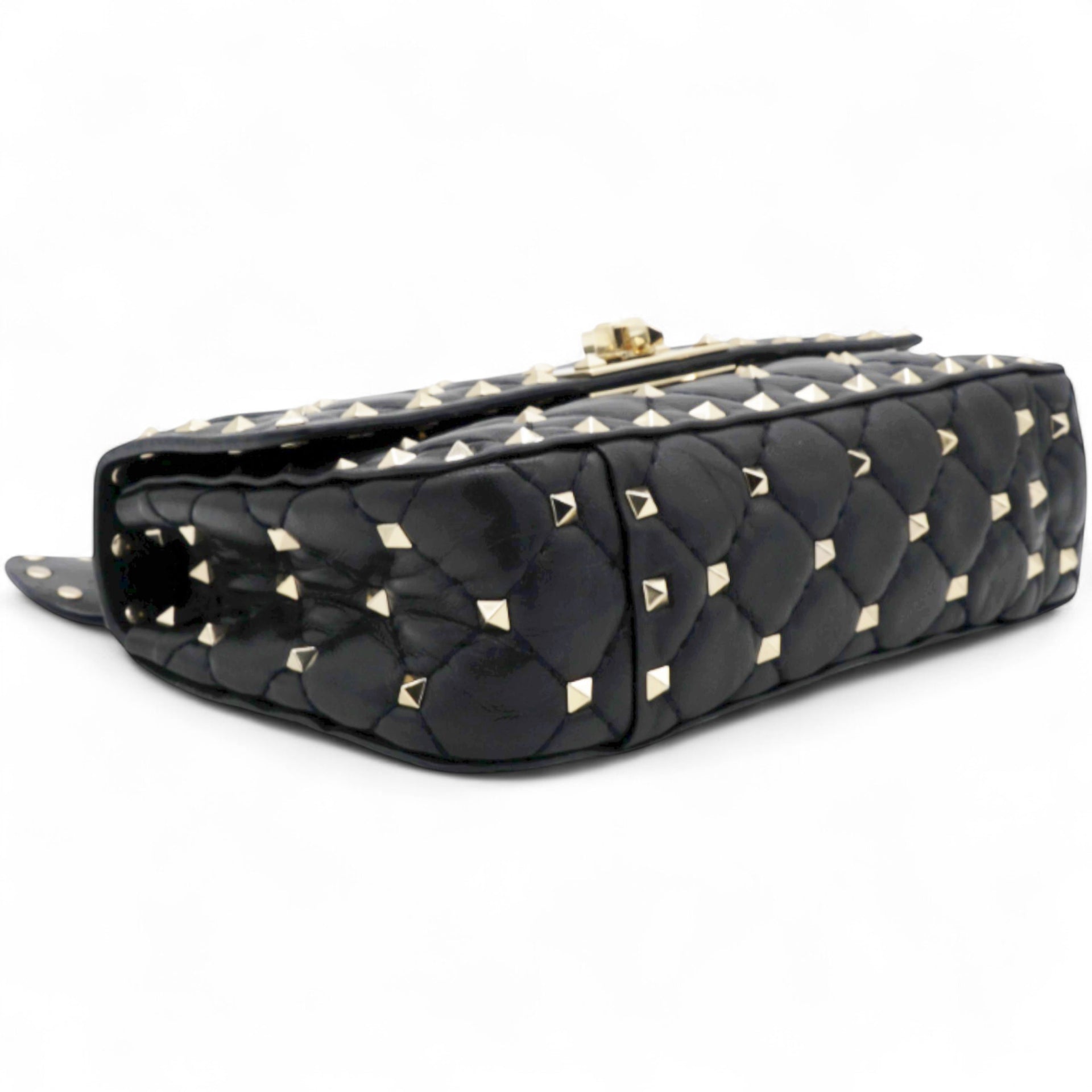 Valentino Garavani  Lambskin Small Rockstud Spike Shoulder Bag Black