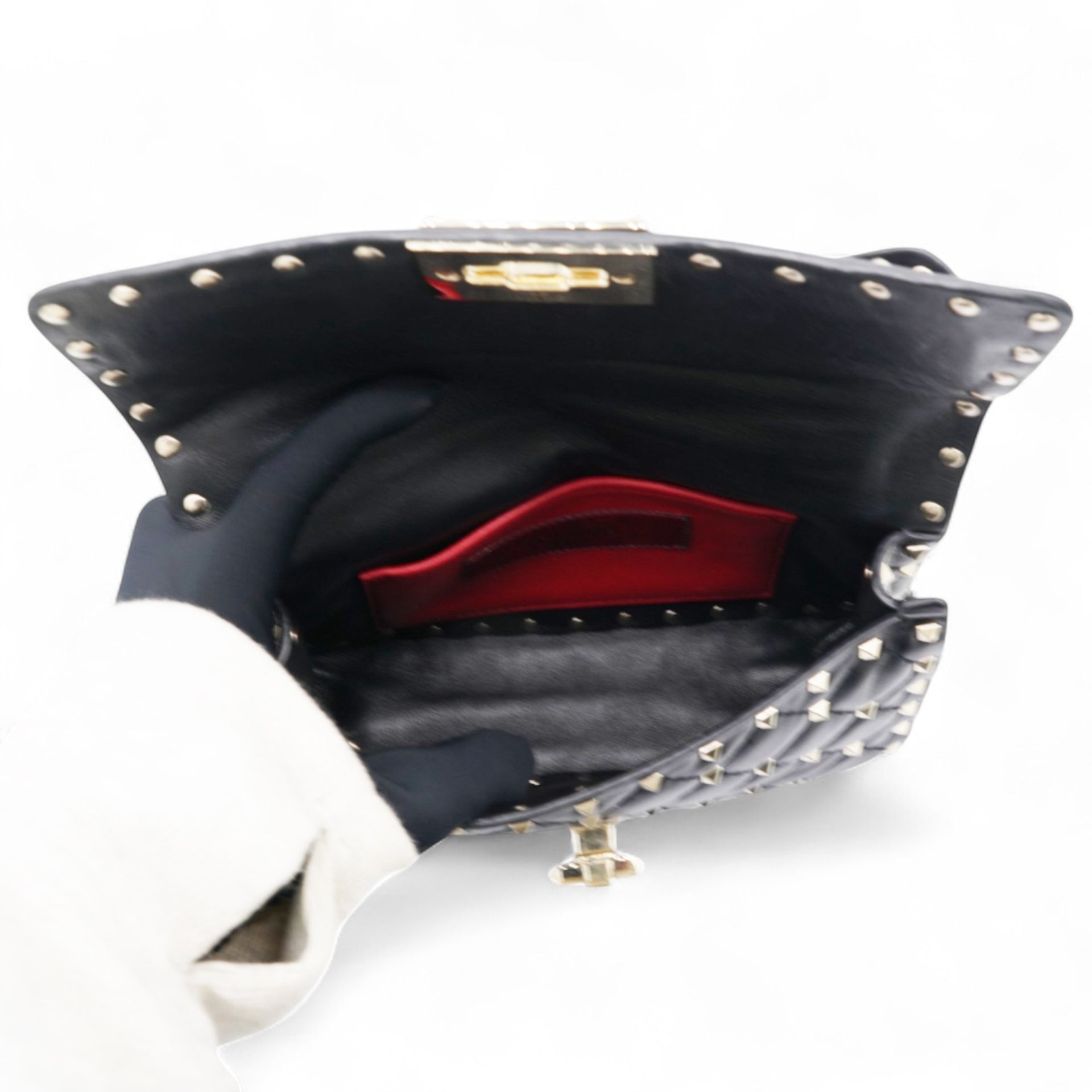 Valentino Garavani  Lambskin Small Rockstud Spike Shoulder Bag Black