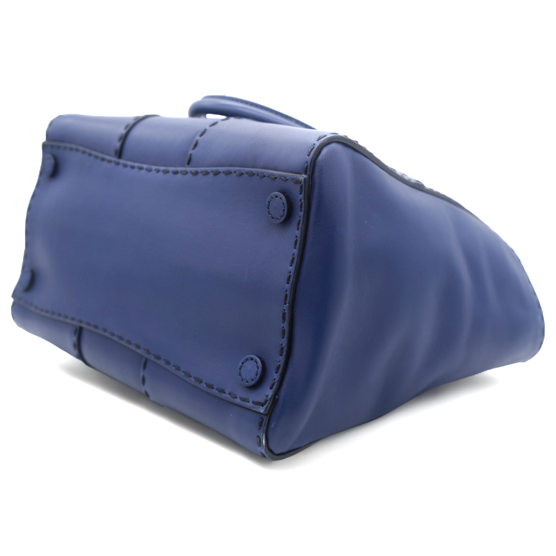 Vitello Twin Pocket Satchel Bag Bluette