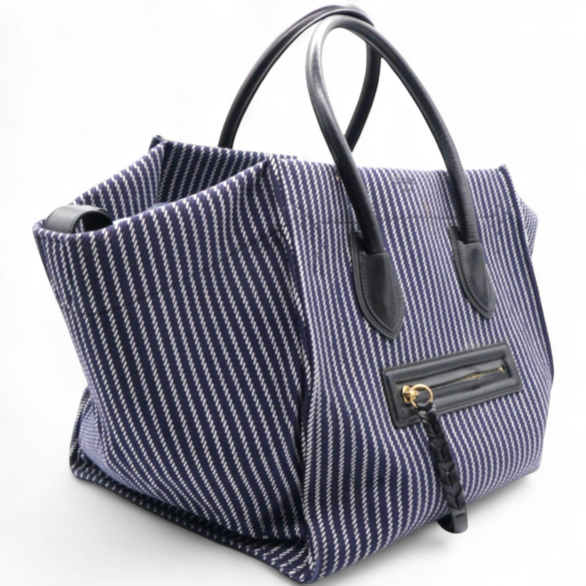 Cotton Canvas Striped Phantom Luggage Navy White