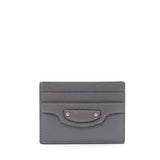 Grained Leather Classic Silver Hardware Card Holder Dark Grey