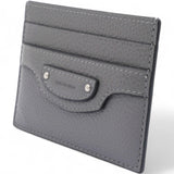 Grained Leather Classic Silver Hardware Card Holder Dark Grey