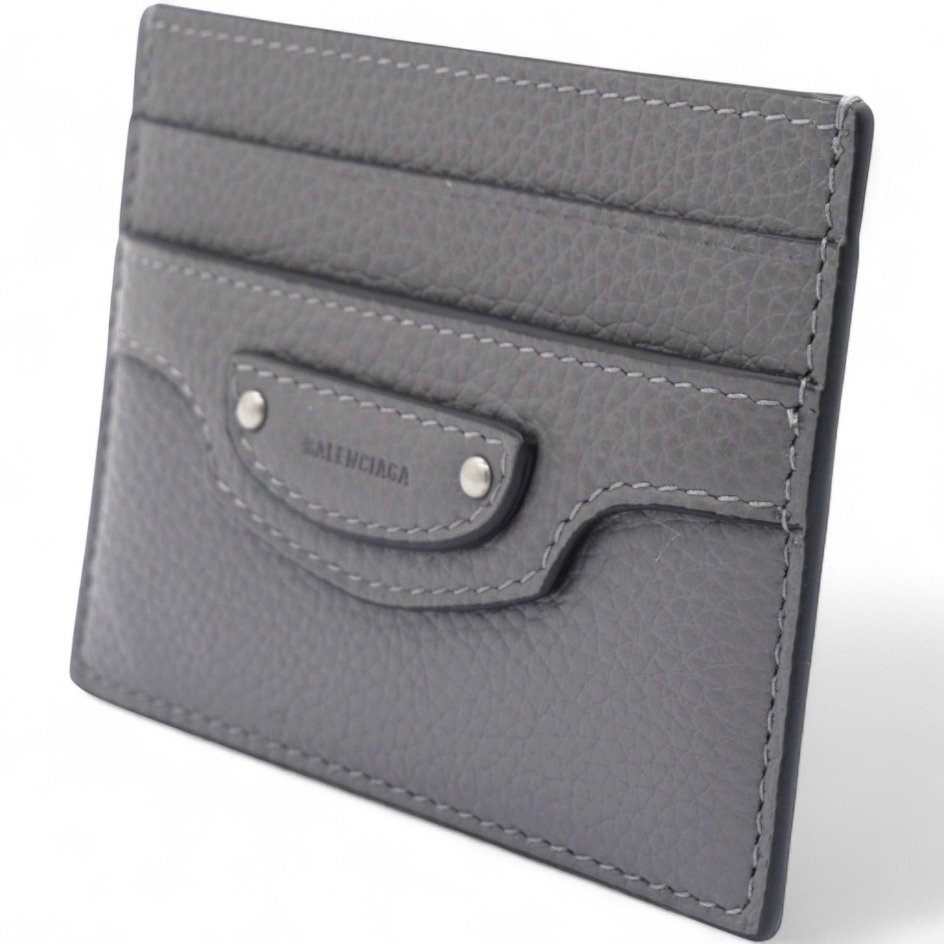 Grained Leather Classic Silver Hardware Card Holder Dark Grey