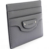 Grained Leather Classic Silver Hardware Card Holder Dark Grey