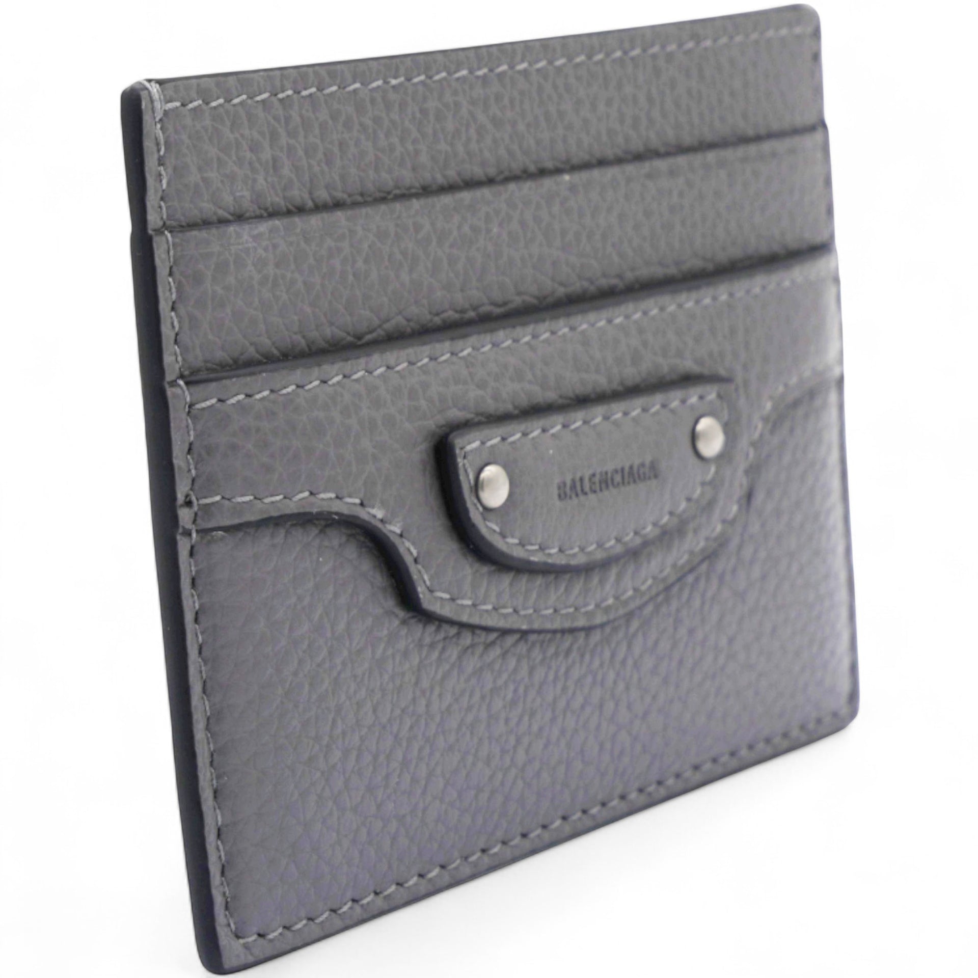 Grained Leather Classic Silver Hardware Card Holder Dark Grey