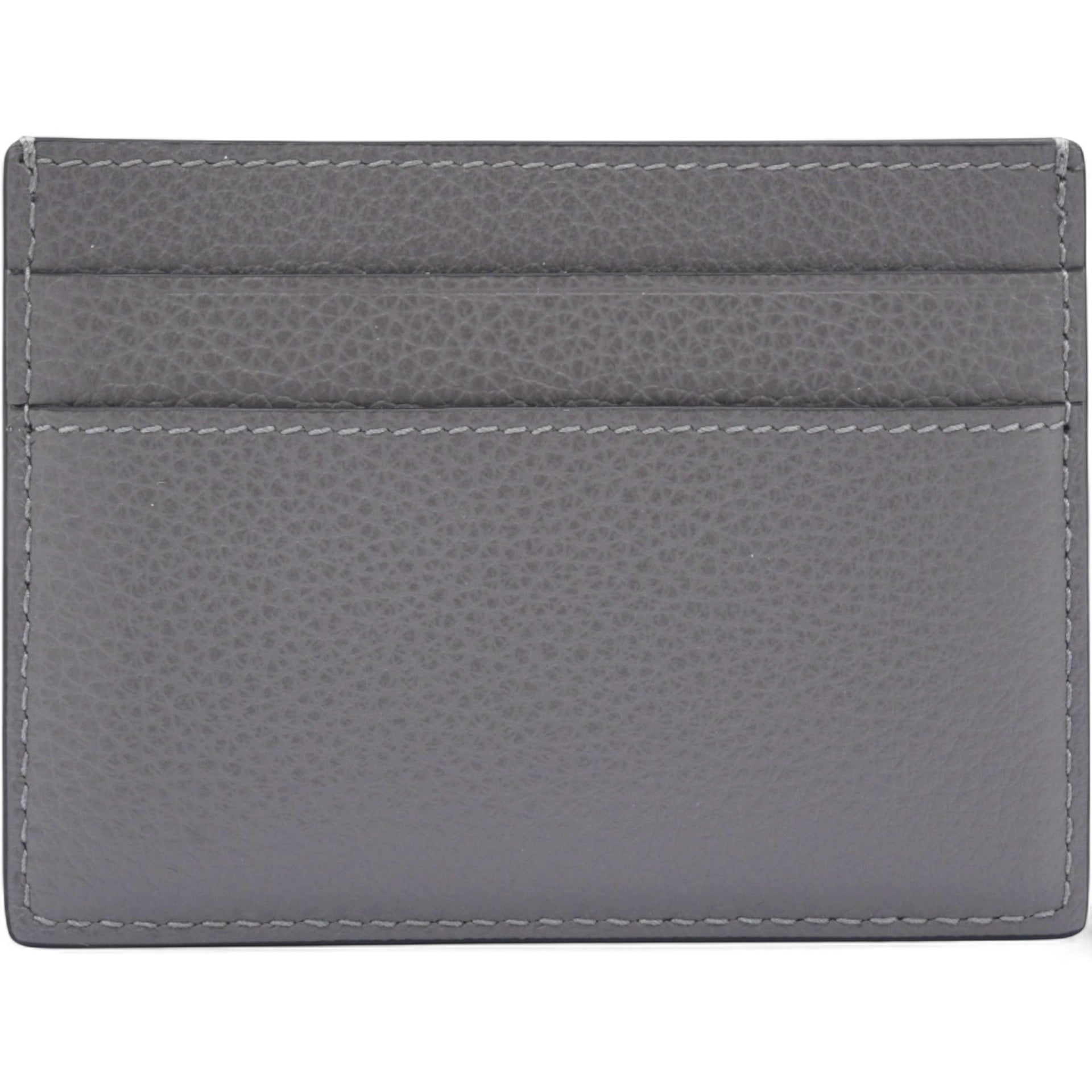 Grained Leather Classic Silver Hardware Card Holder Dark Grey