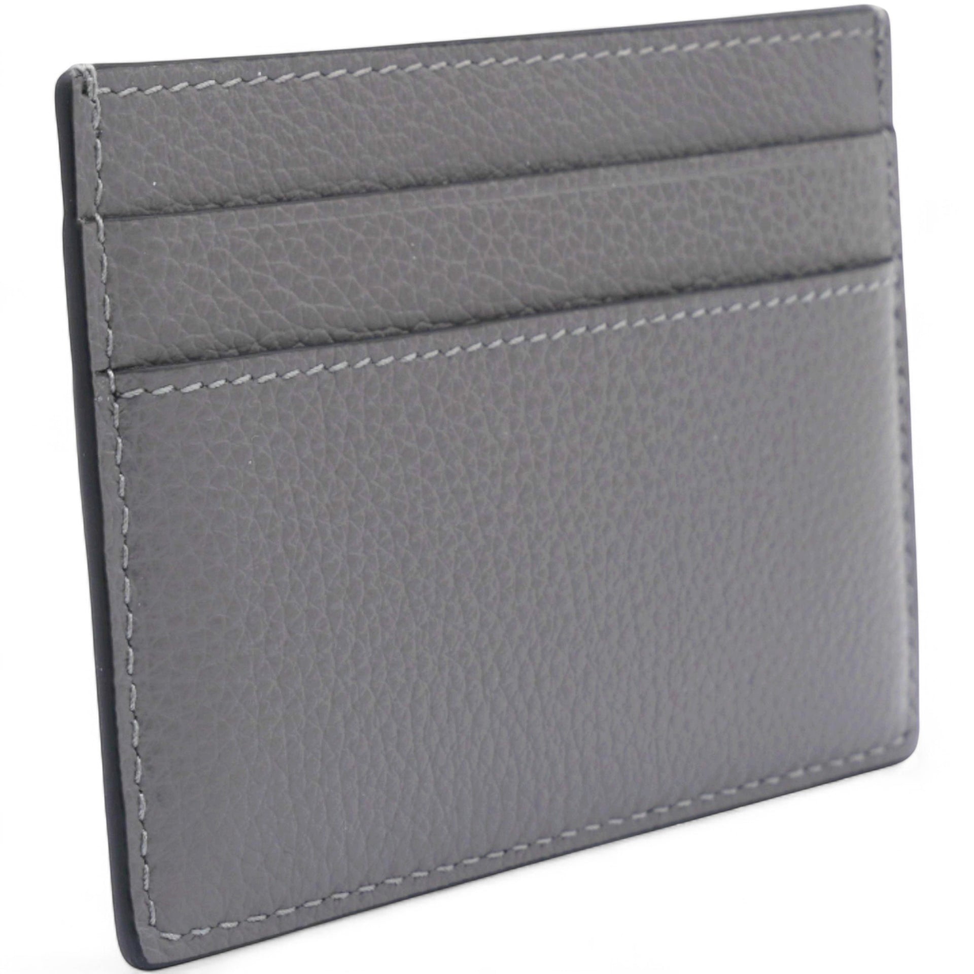 Grained Leather Classic Silver Hardware Card Holder Dark Grey