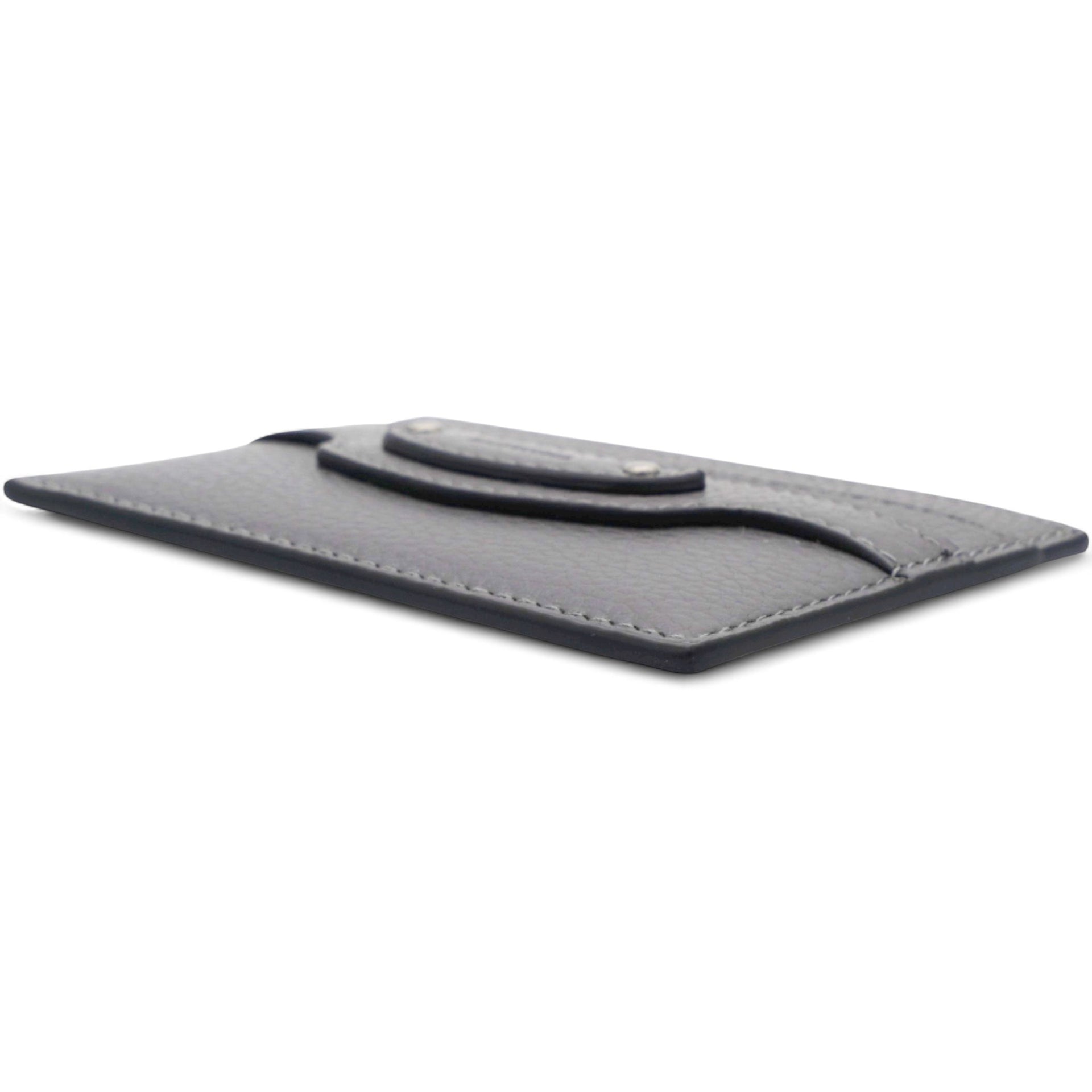Grained Leather Classic Silver Hardware Card Holder Dark Grey