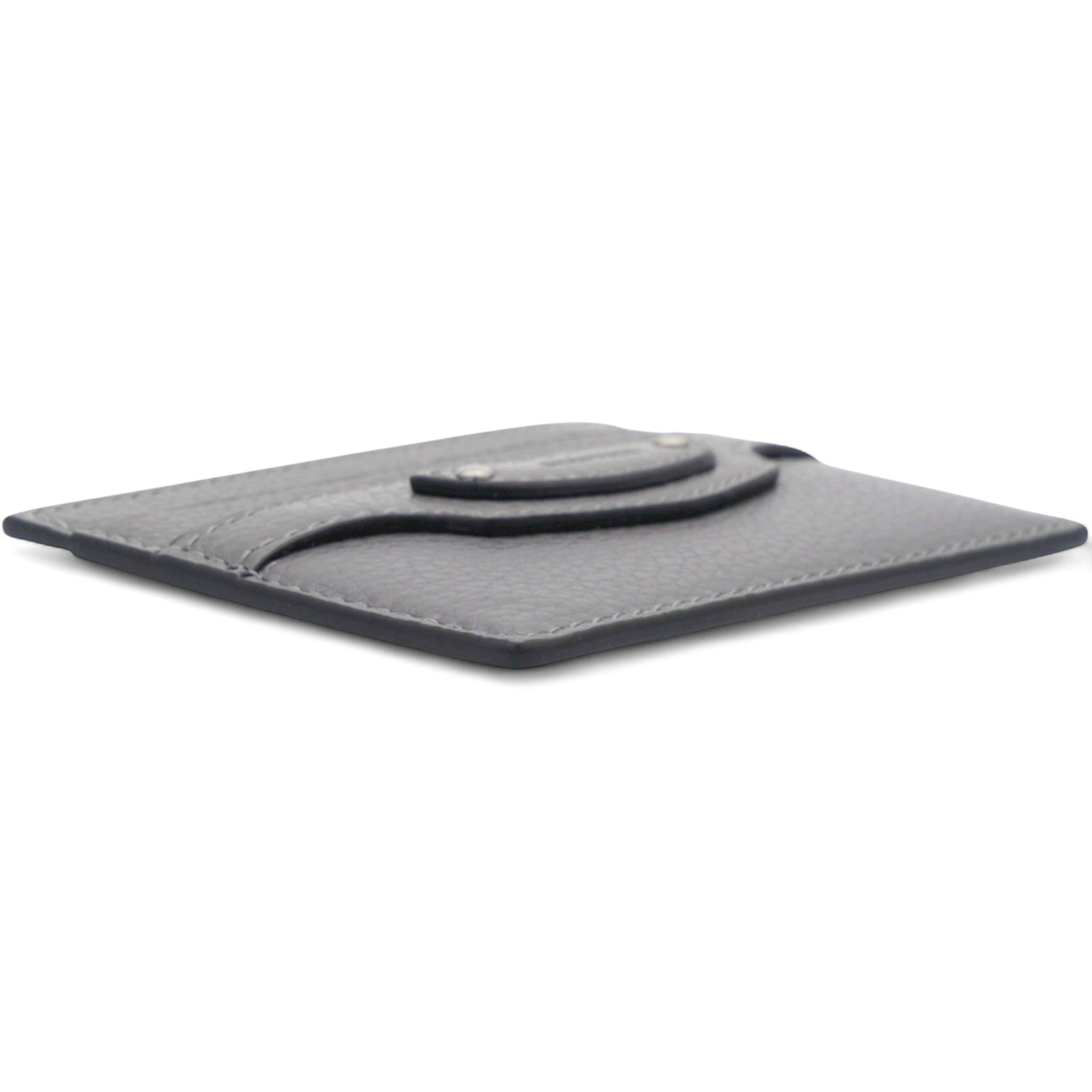 Grained Leather Classic Silver Hardware Card Holder Dark Grey