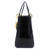 Black Cannage Patent Leather Medium Lady Dior Tote