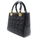 Black Cannage Patent Leather Medium Lady Dior Tote