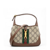 GG Supreme Monogram Azalea Web Mini Jackie 1961 Hobo Beige Ebony Brown Sugar