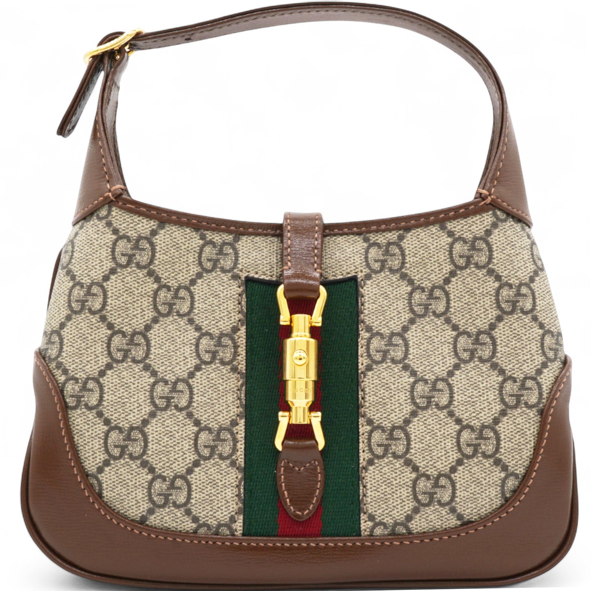 GG Supreme Monogram Azalea Web Mini Jackie 1961 Hobo Beige Ebony Brown Sugar