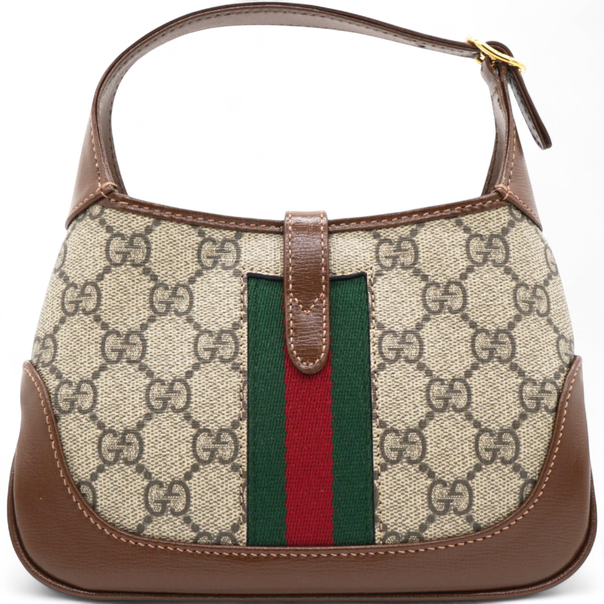 GG Supreme Monogram Azalea Web Mini Jackie 1961 Hobo Beige Ebony Brown Sugar