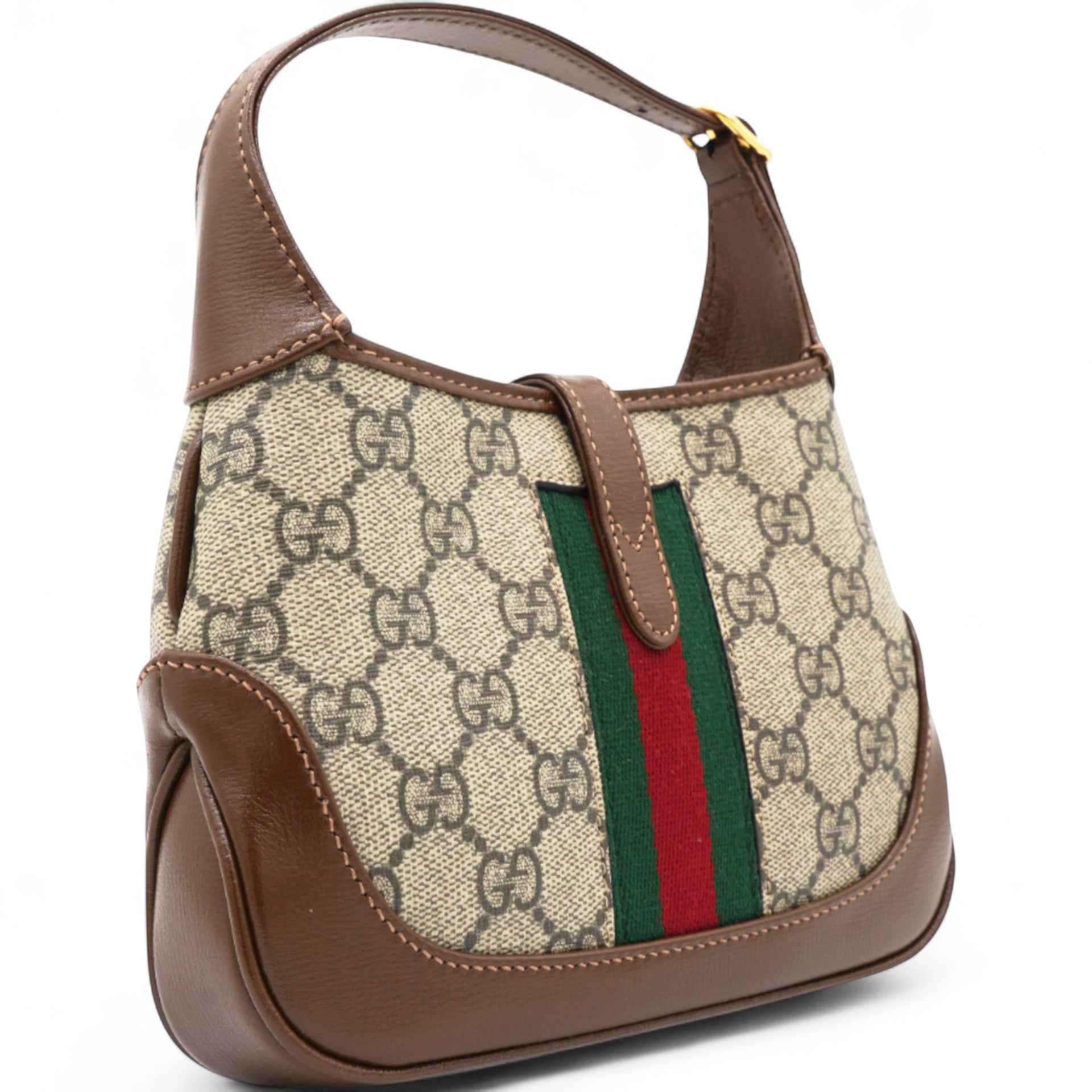 GG Supreme Monogram Azalea Web Mini Jackie 1961 Hobo Beige Ebony Brown Sugar