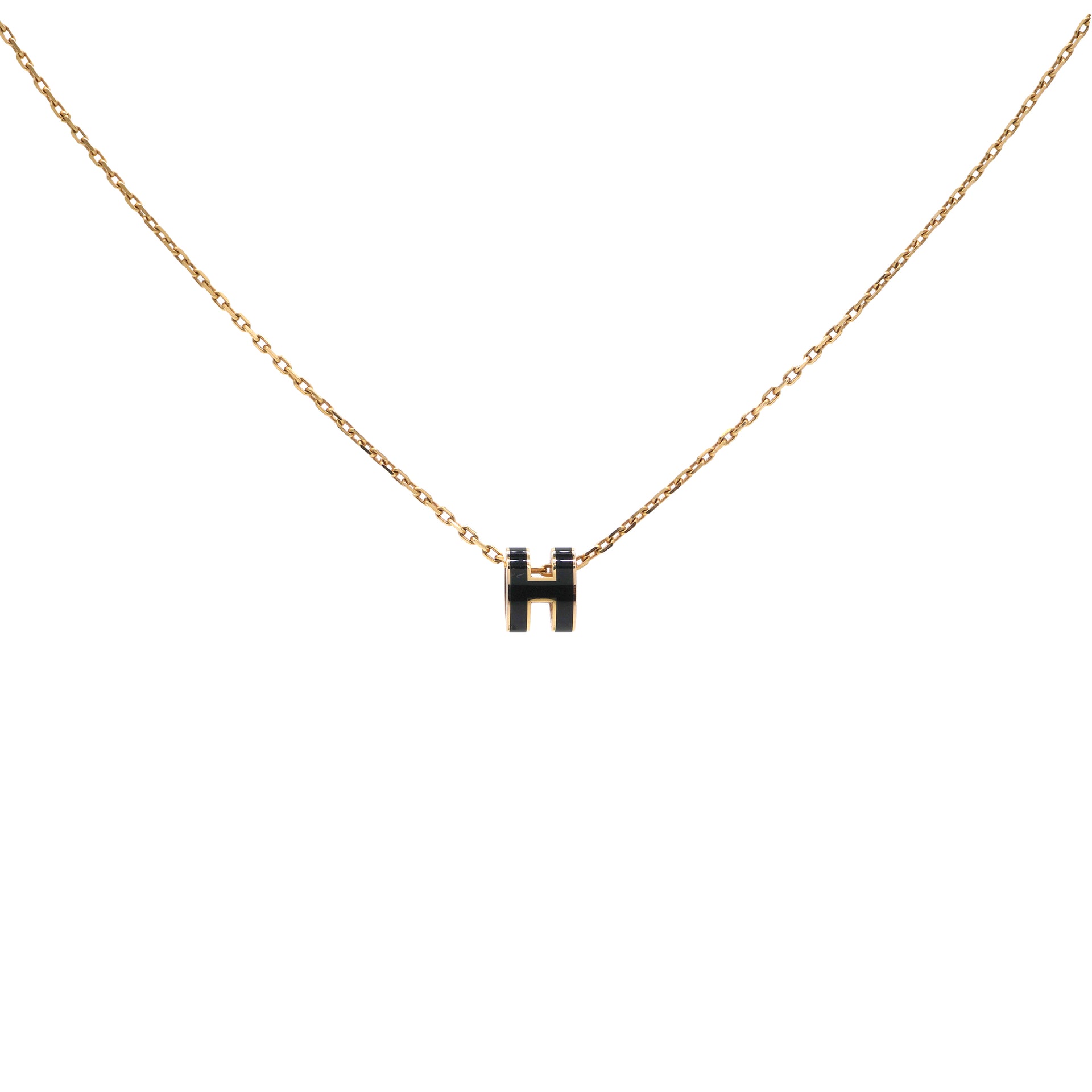 Pop H Mini Blanc Lacquer Black Rose Gold-Plated Pendant