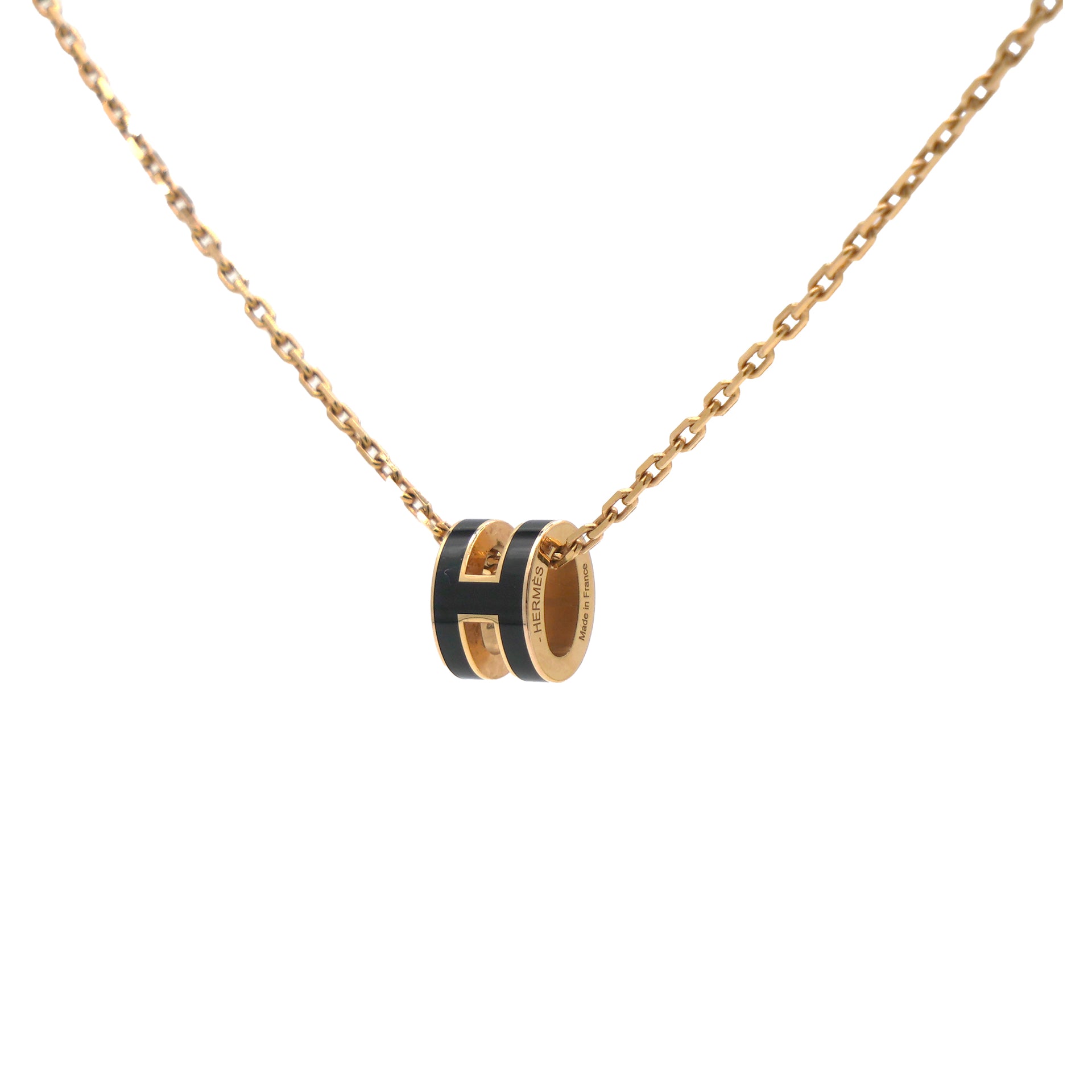 Pop H Mini Blanc Lacquer Black Rose Gold-Plated Pendant
