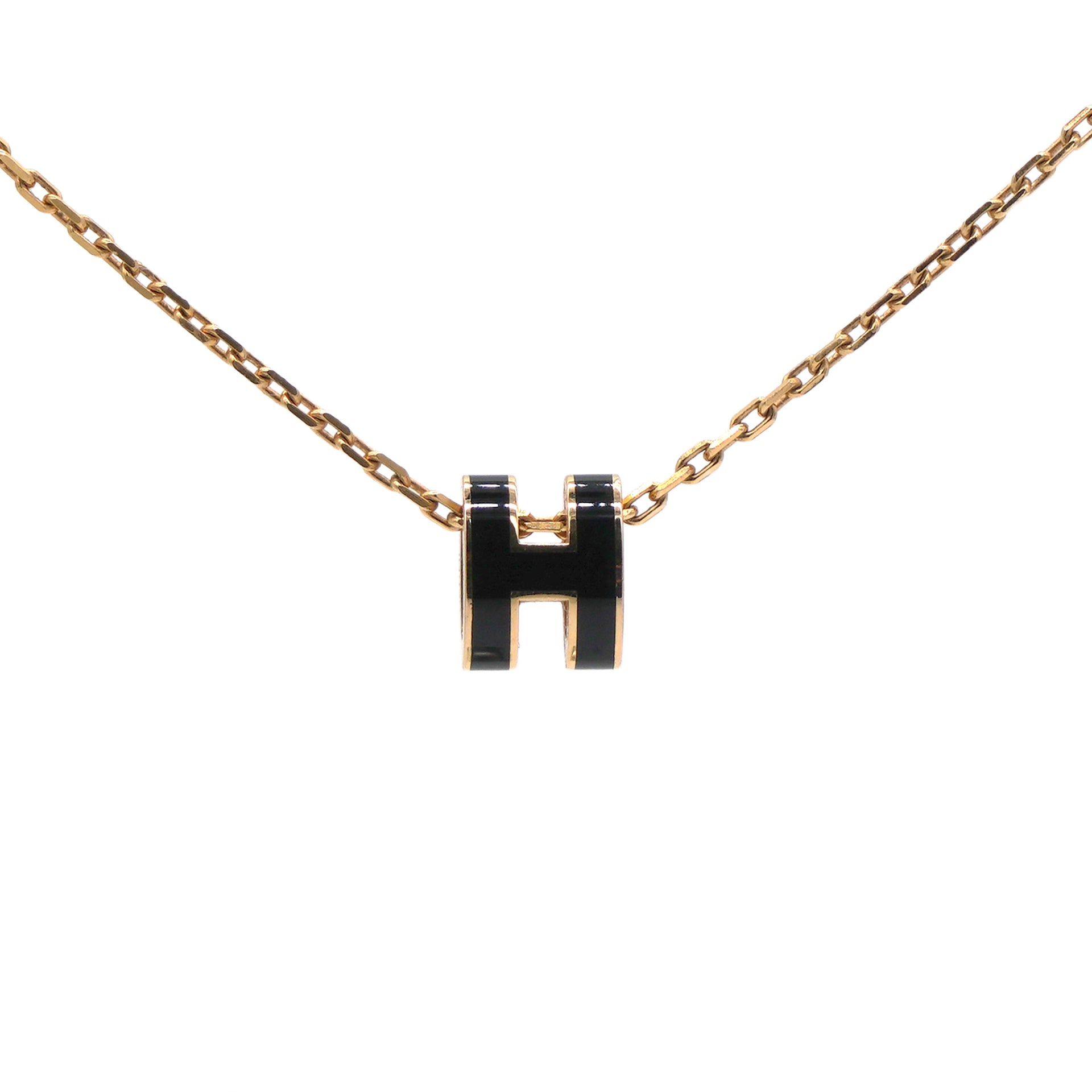 Pop H Mini Blanc Lacquer Black Rose Gold-Plated Pendant