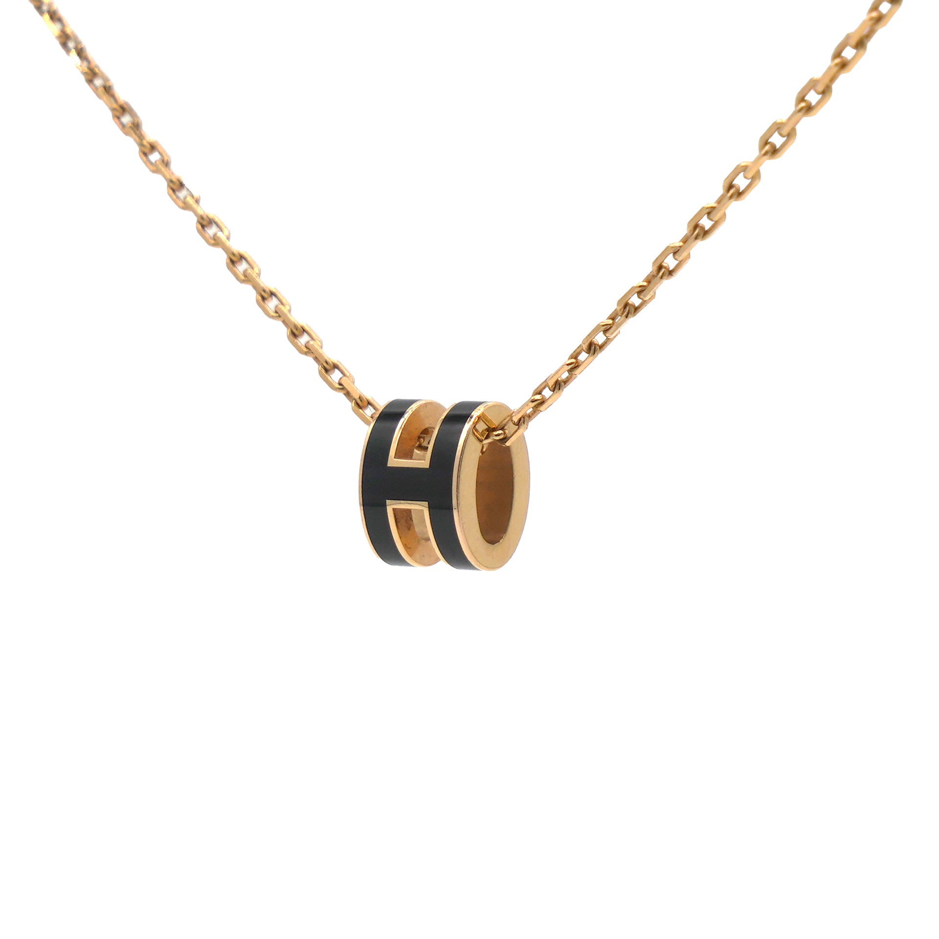 Pop H Mini Blanc Lacquer Black Rose Gold-Plated Pendant
