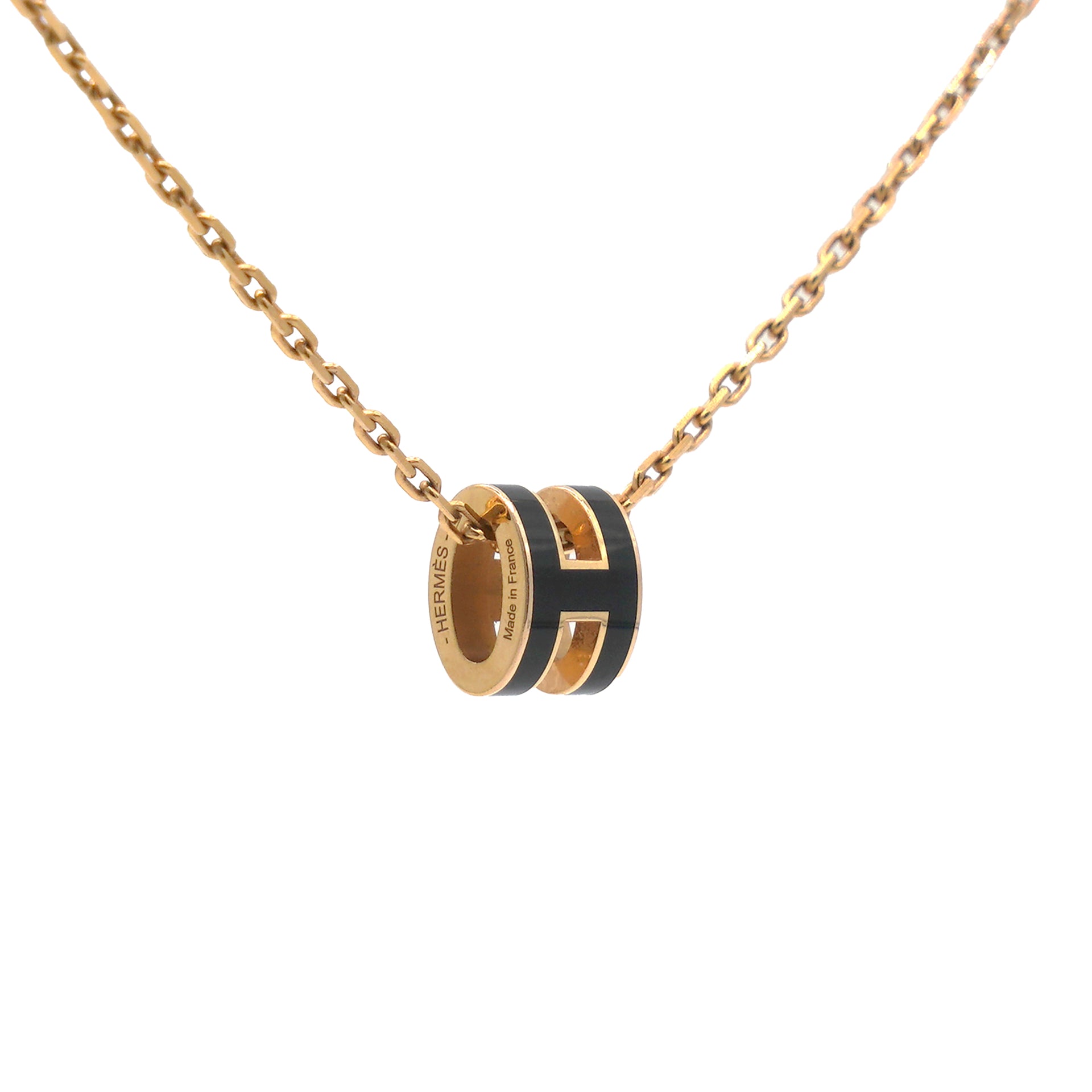 Pop H Mini Blanc Lacquer Black Rose Gold-Plated Pendant