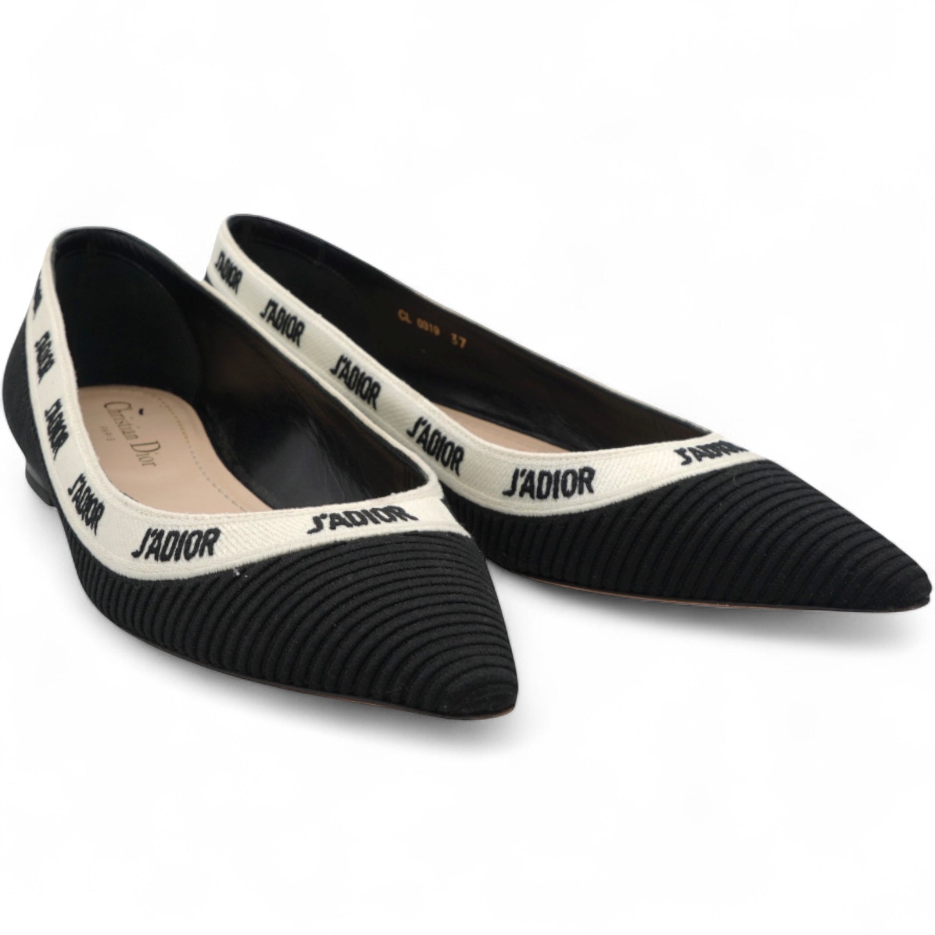 Fabric Ribbon Embroidered J'Adior Ballet Flats Black Size37