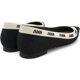 Fabric Ribbon Embroidered J'Adior Ballet Flats Black Size37