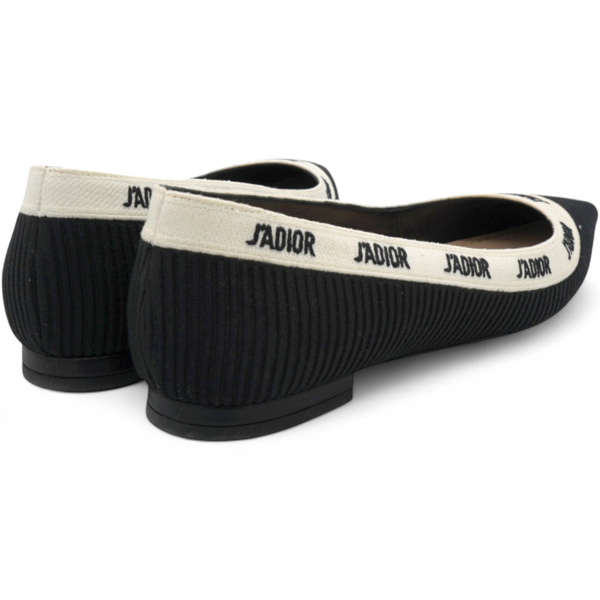 Fabric Ribbon Embroidered J'Adior Ballet Flats Black Size37