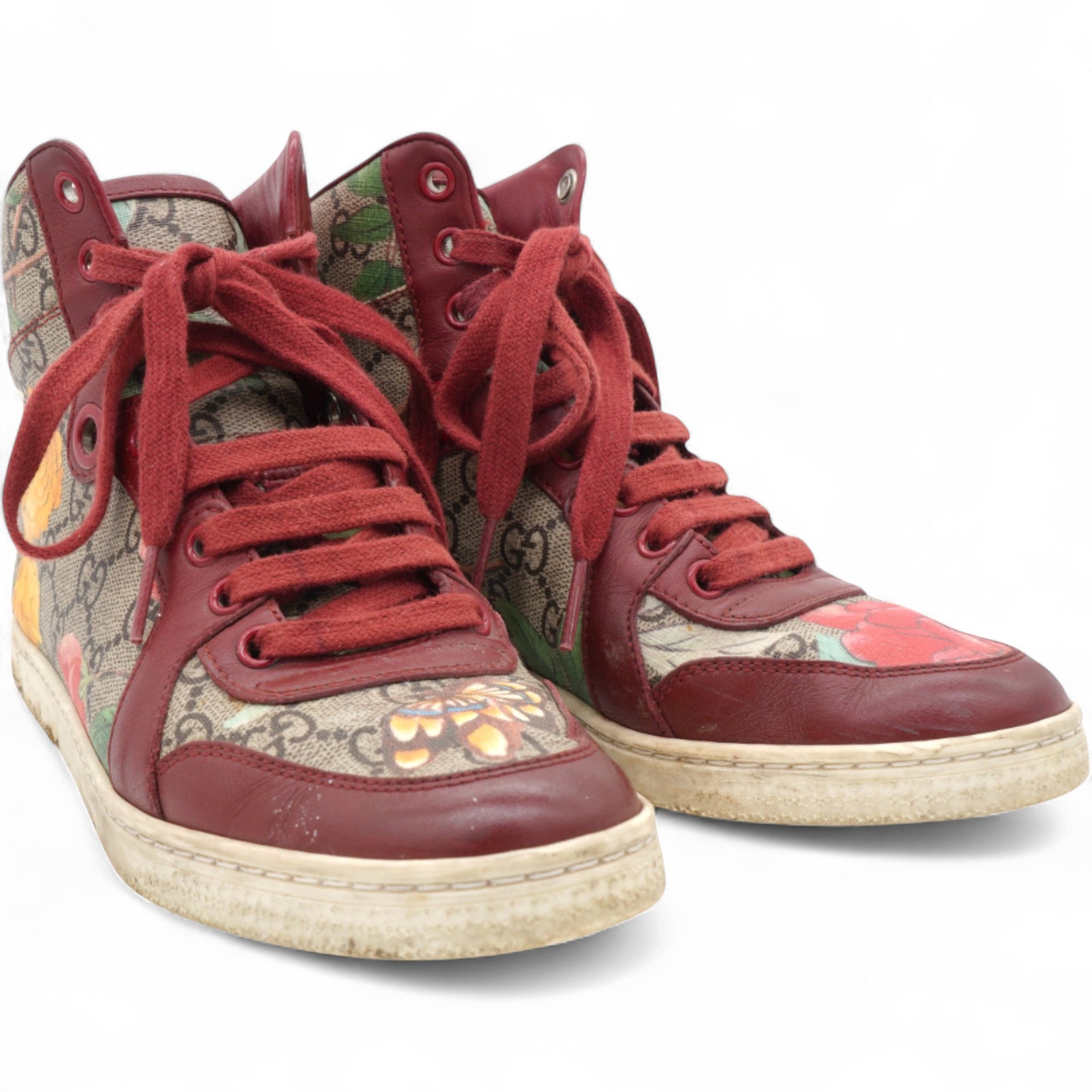 Pink Blooms Print Coated Canvas and Suede High Top Sneakers Size35.5