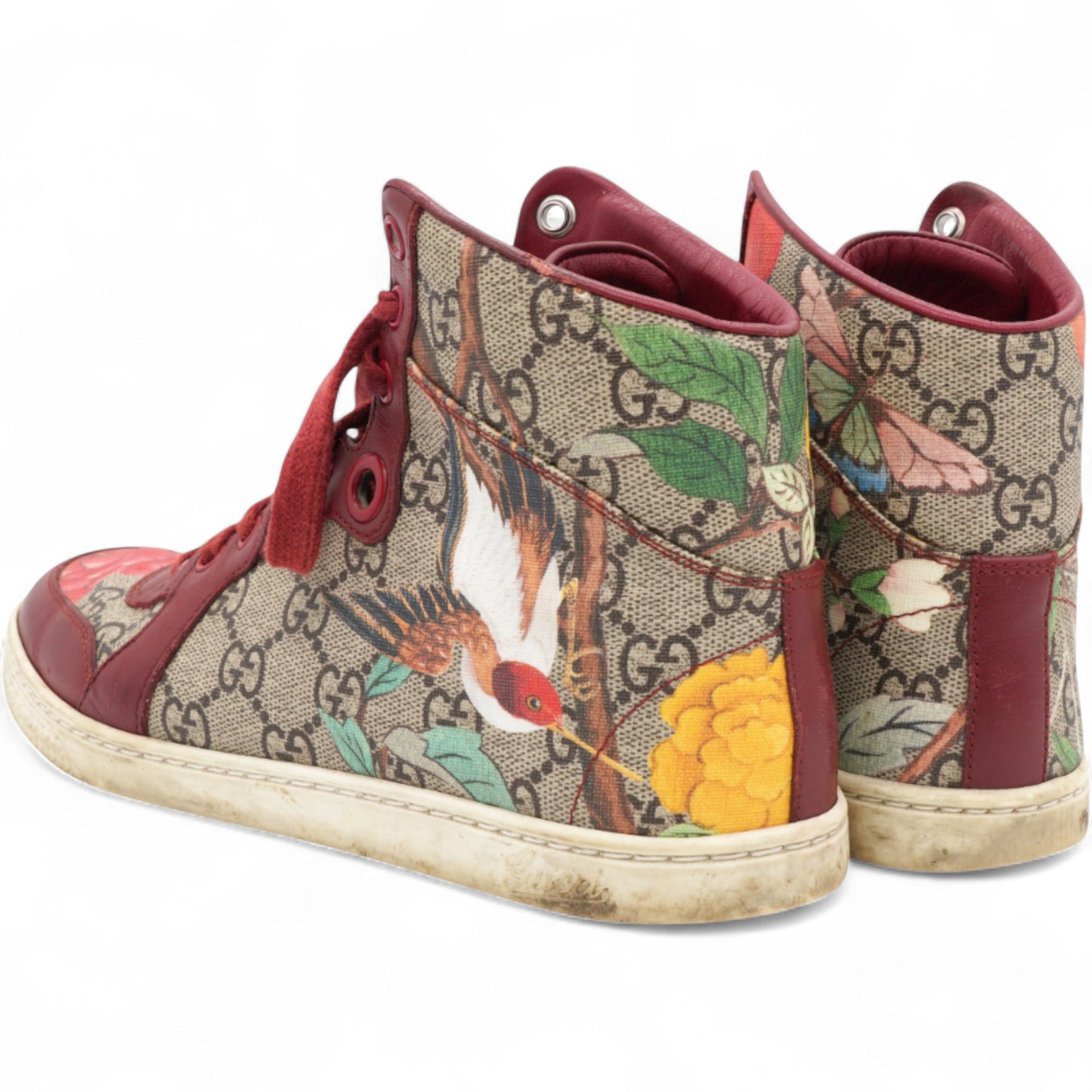 Pink Blooms Print Coated Canvas and Suede High Top Sneakers Size35.5