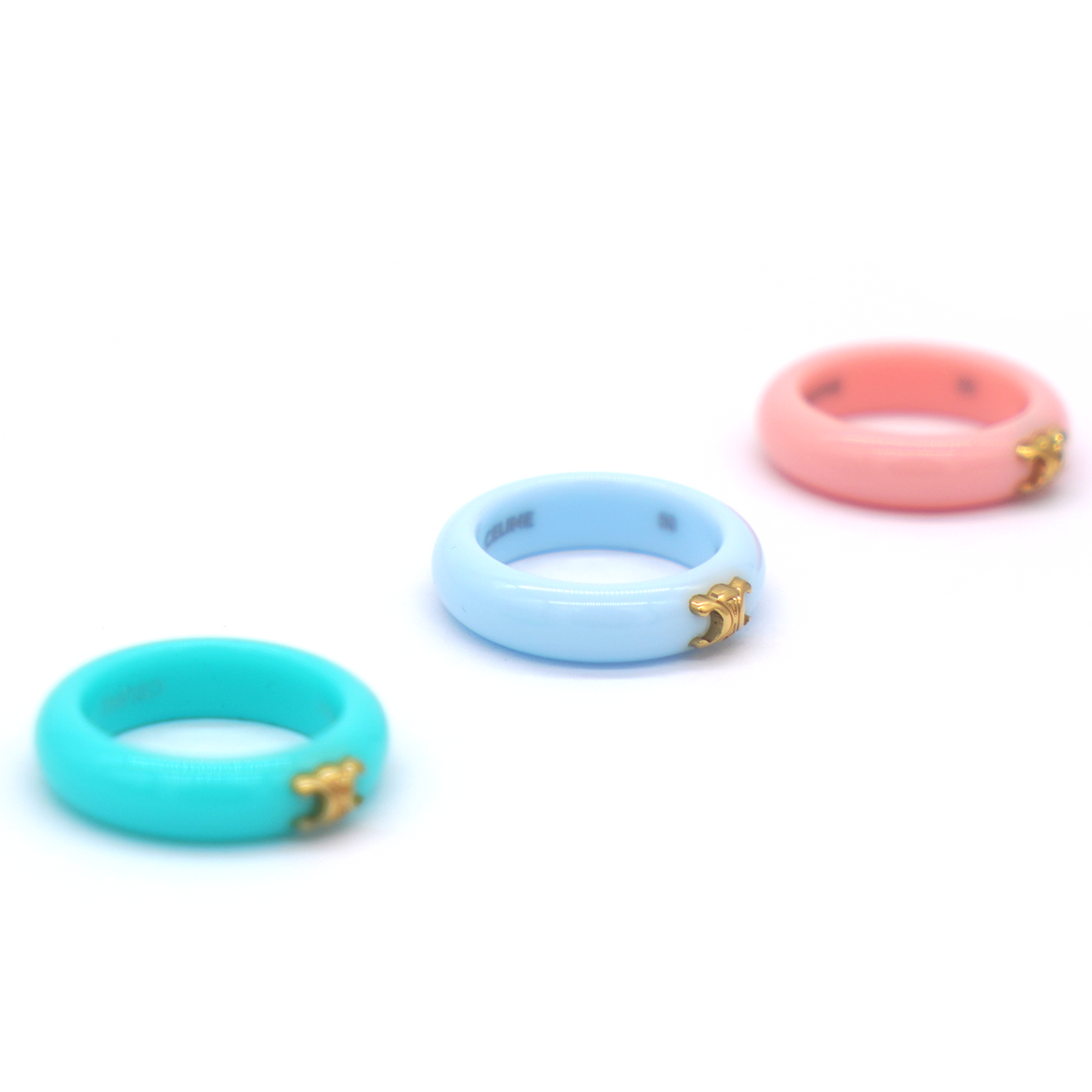 Celine Trio Resin Triomphe Rings Green Blue Pink 50 – STYLISHTOP