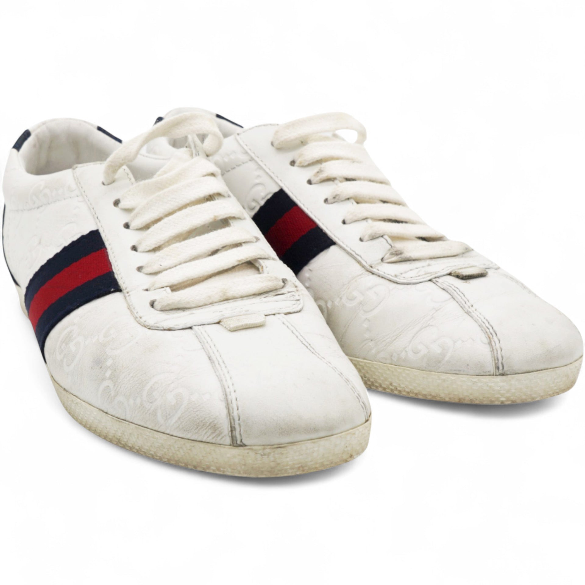 White Guccissima Leather Web Detail Low Top Sneakers Size35.5