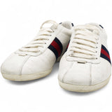 White Guccissima Leather Web Detail Low Top Sneakers Size35.5