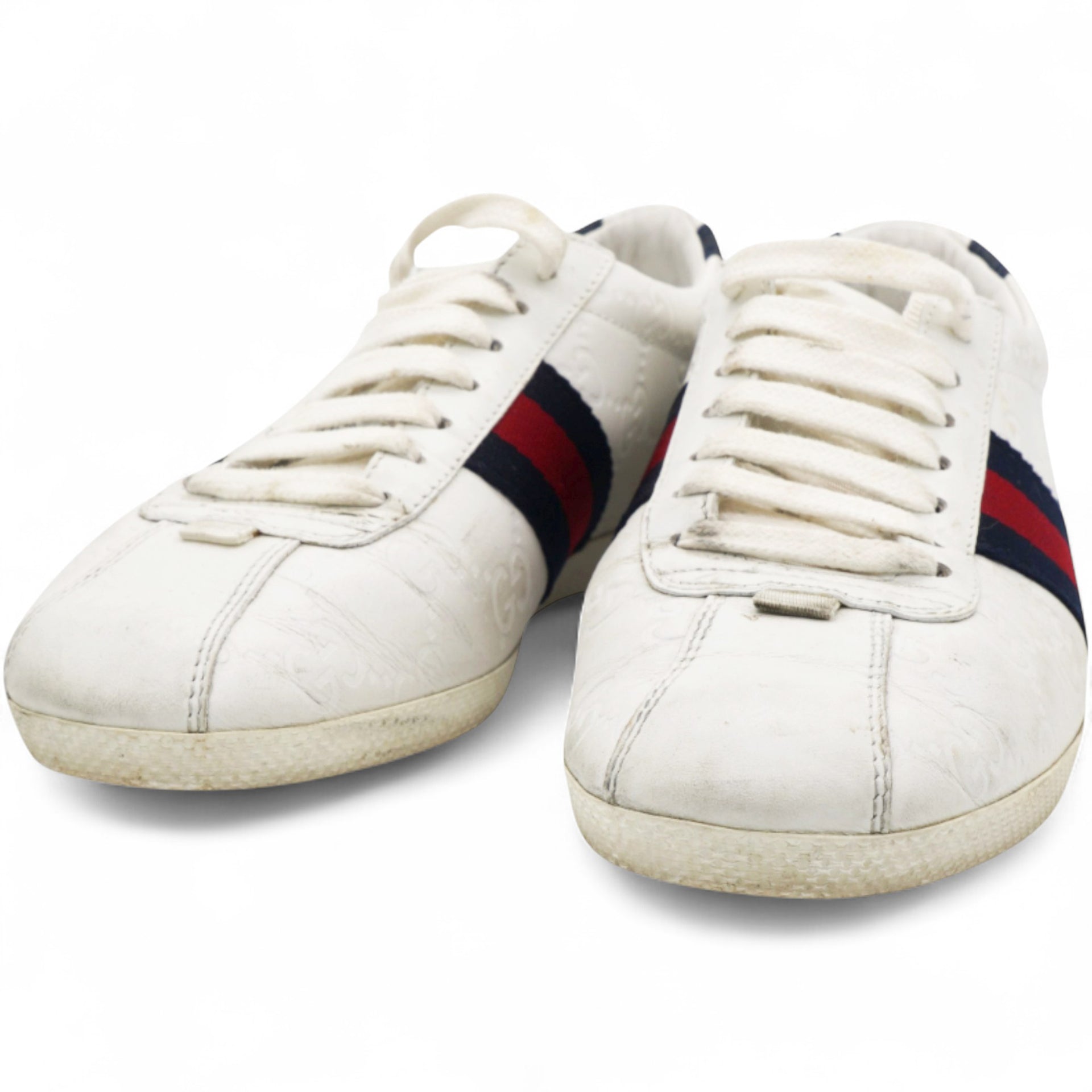 White Guccissima Leather Web Detail Low Top Sneakers Size35.5