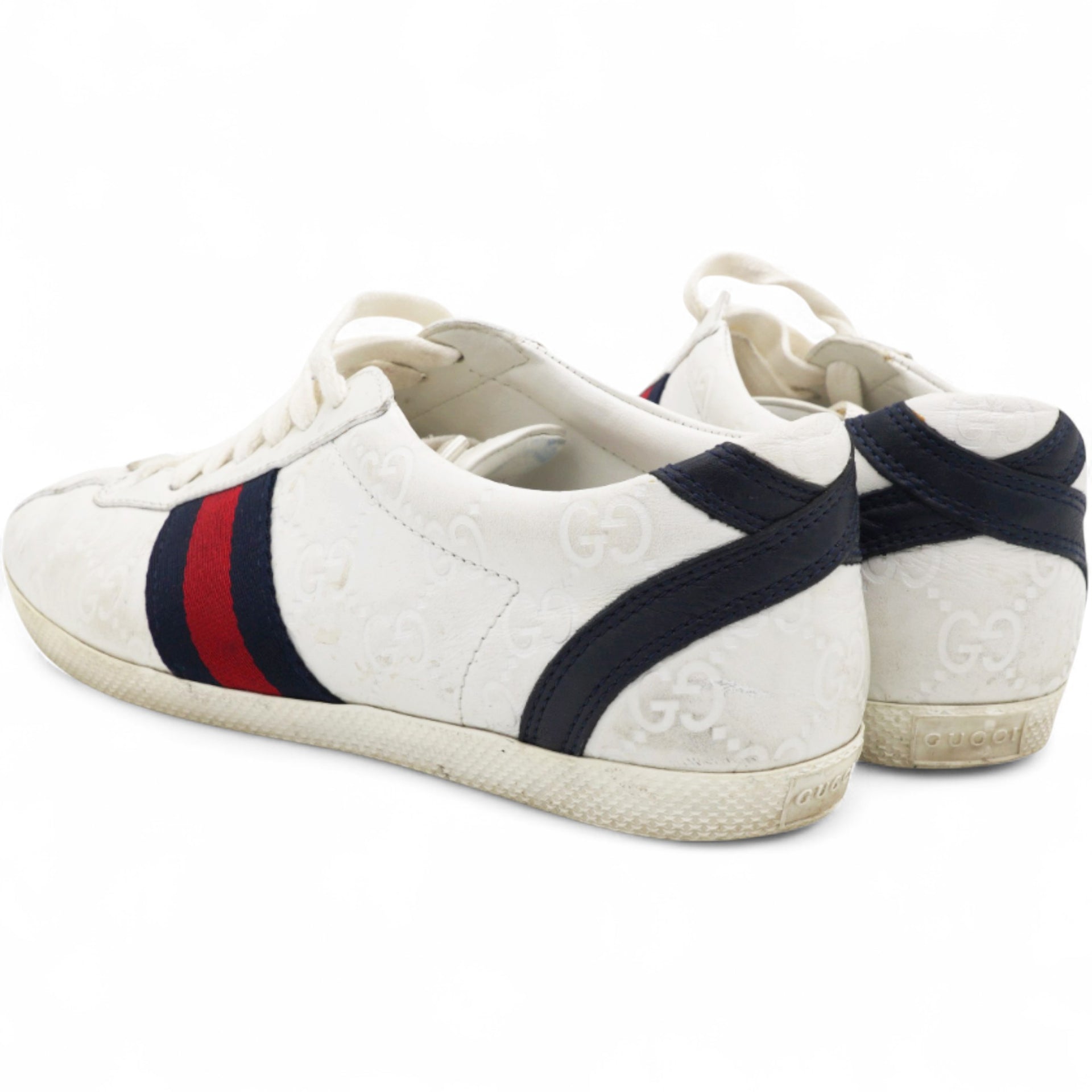 White Guccissima Leather Web Detail Low Top Sneakers Size35.5