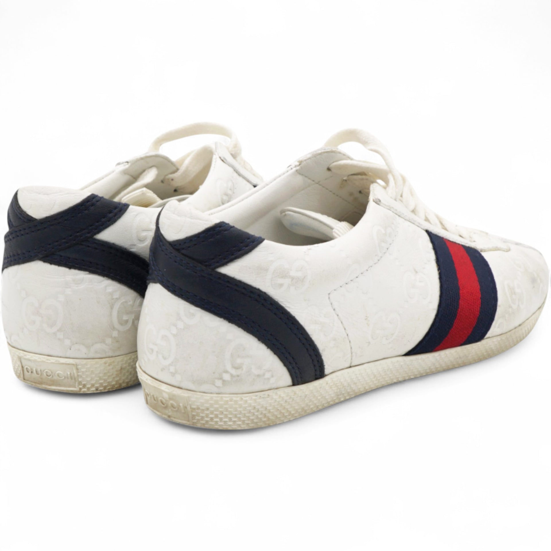 White Guccissima Leather Web Detail Low Top Sneakers Size35.5