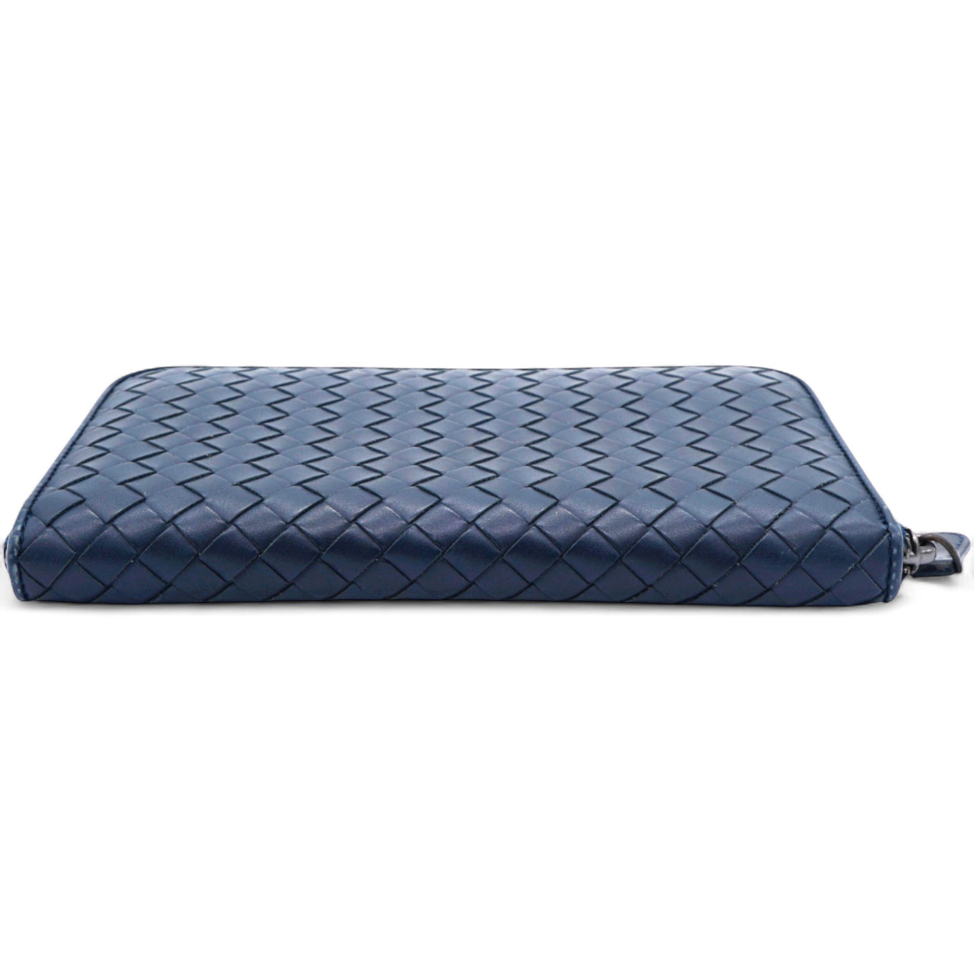 Nappa Intrecciato Zip Around Wallet Pacific Navy