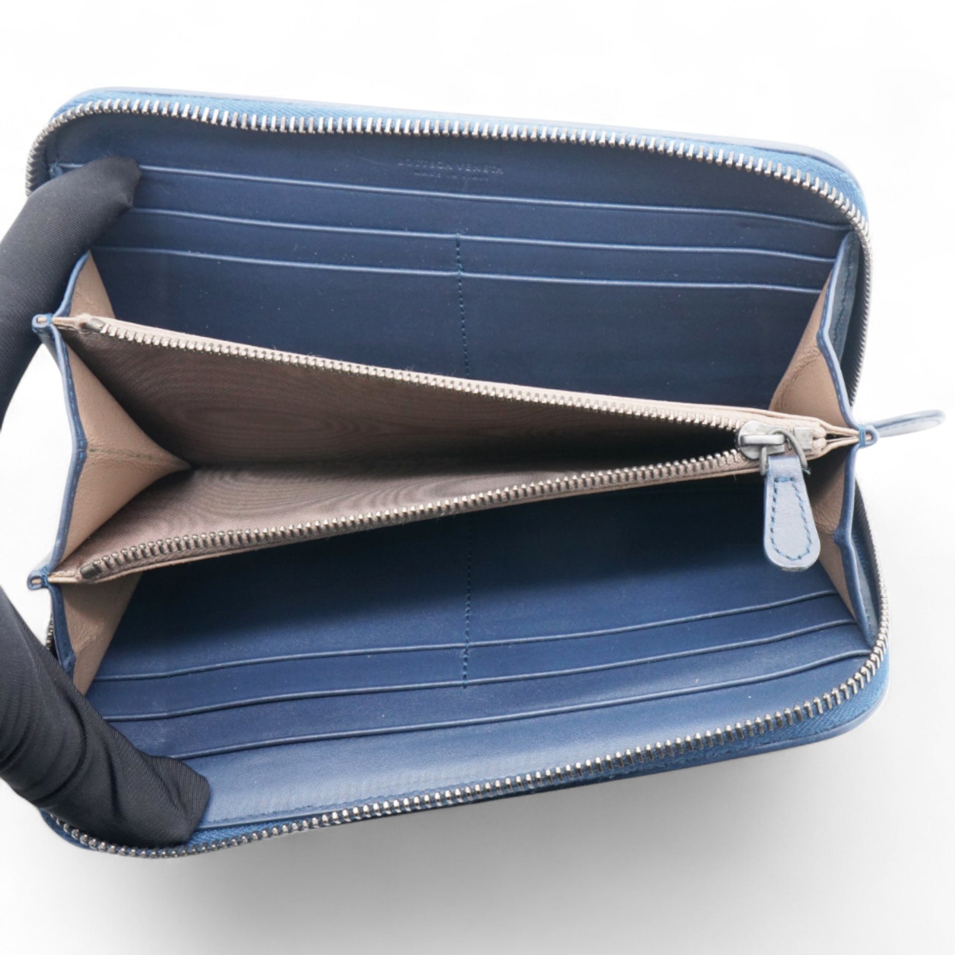 Nappa Intrecciato Zip Around Wallet Pacific Navy